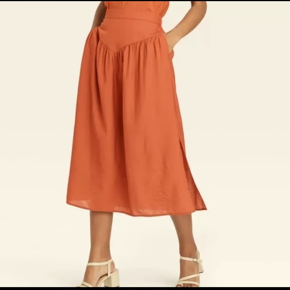 Women’s yoke- front midi skirt in rust orange A New Day